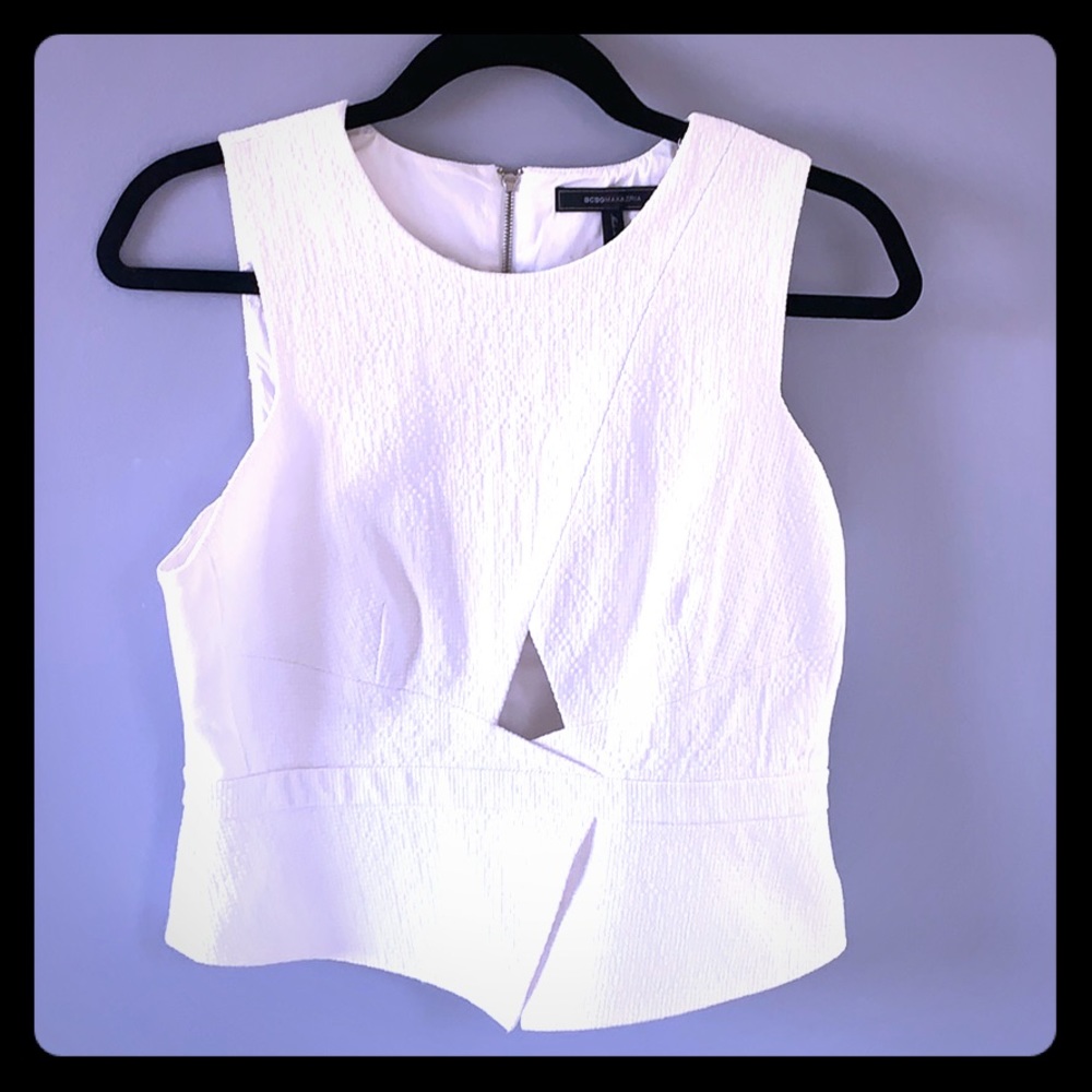 Asymmetric White Crop Sleeveless Shirt
